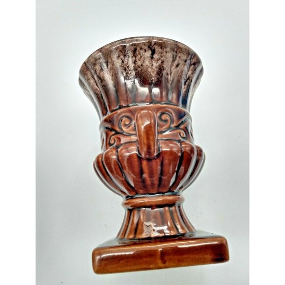 Vintage Beauceware Quebec Canada Glazed Clay Footed Urn Vase 5 7/8" Tall - Picture 7 of 10